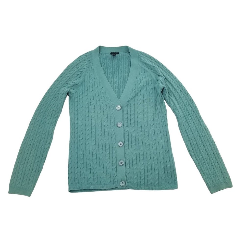 Talbots Seafoam Cable Knit Button-Front Cardigan